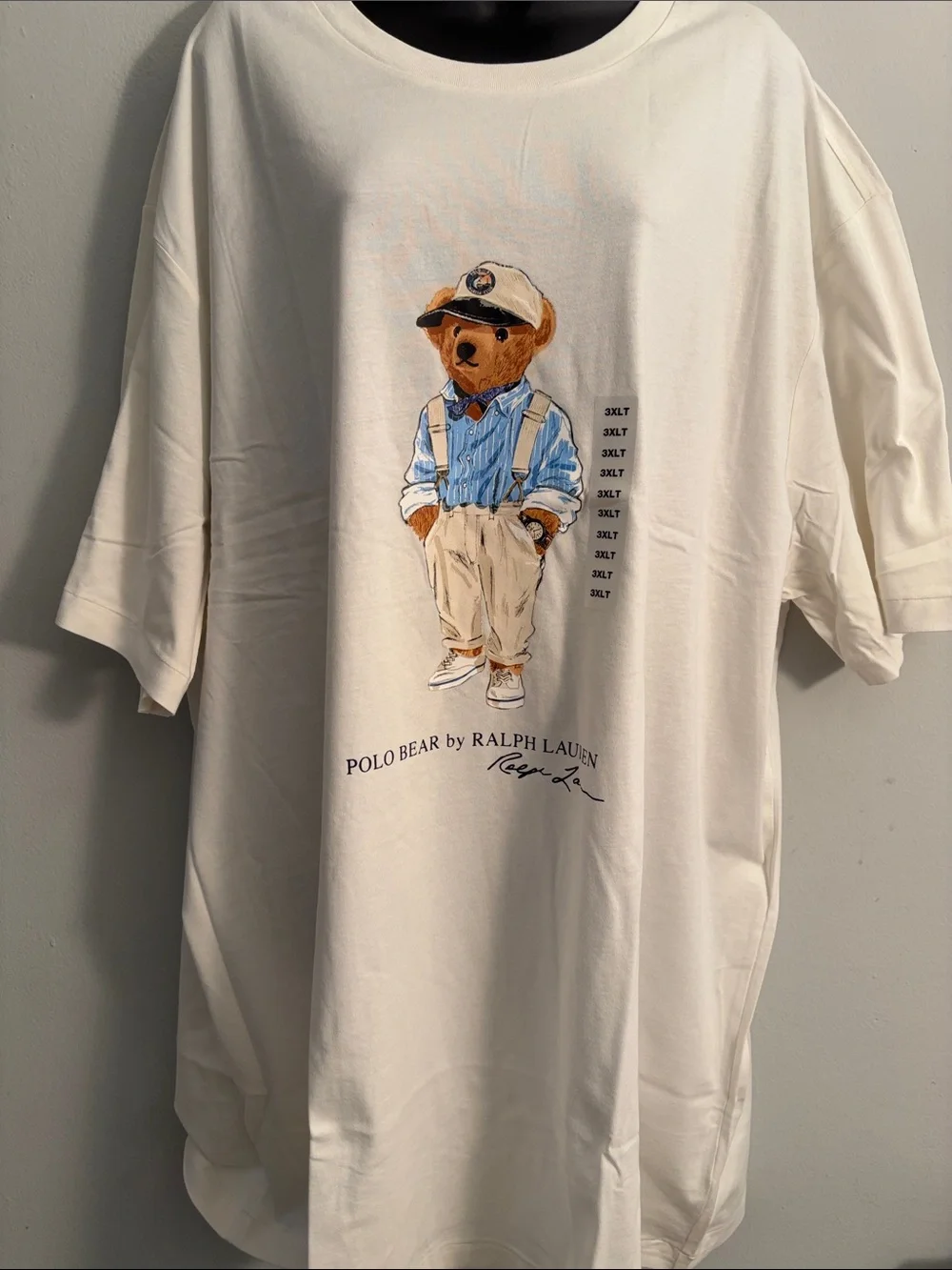 Ralph Lauren White Graphic Polo Bear Tee with Blue and Tan Accents - Picture 1 of 3
